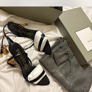 Tom Ford Black and White Heels with Gold Accents